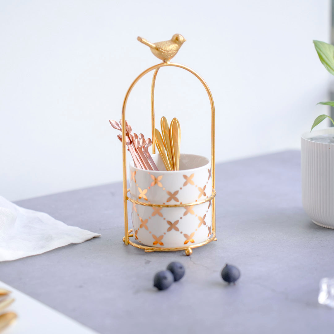 Cutlery Stand - White & Gold - Image 15